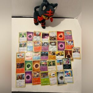 Pokémon Litten 8” Plush with Lot of Pokemon Cards